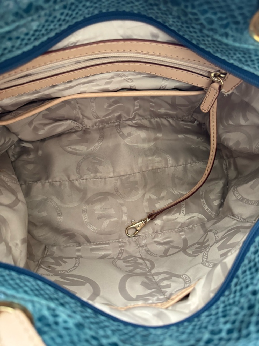 MICHAEL KORS Green Snake-skin Embossed Leather Shoulder Bag - Picture 8 of 14